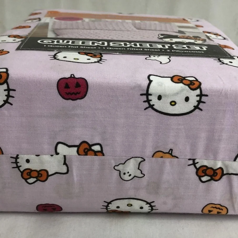 NEW Hello Kitty Halloween Queen Sheet Set - Pink Purple Fall Autumn Cotton